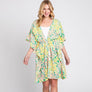 DIONA J FRONT ROPE FLOWER PRINT KIMONO ONE SIZE COLOR GREEN