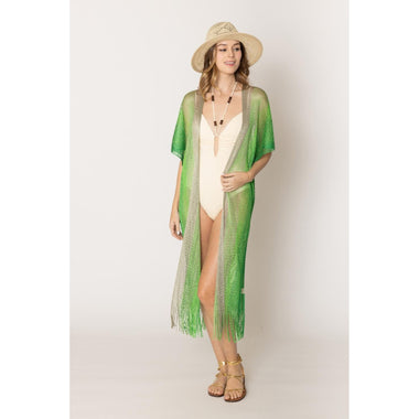 DIONA J TWO TONE LUREX KIMONO CARDIGAN ONE SIZE COLOR GREEN