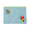 Tucan jacquard pouch/clutch/minibag with 2corsage Blue OS