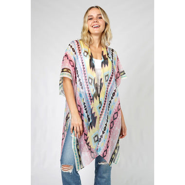 DIONA J AZTEC PRINT KIMONO CARDIGAN ONE SIZE COLOR BLACK AND PINK