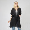 DIONA J PEARL DECO TRIM KIMONO W/DRAW STRIN ONE SIZE COLOR BLACK