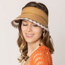 DIONA J STRAW SUN VISOR WITH LACE ONE SIZE COLOR CAMEL BROWN