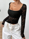 Square Neck Long Sleeve Lace Top