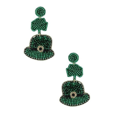 Iconic Leprechaun Hat Green Sead Beaded Earring St. Patrick's Day