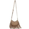 DIONA J WOMEN'S LEATHER STYLISH CHIC FRINGE CURVE CROSSBODY BAG COLOR TAUPE