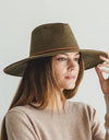 Faux suede wide brim panama hat with braided band