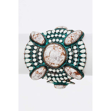 DIONA J GENUINE STONE STATEMENT STRETCH BRACELET COPPER/WHITE