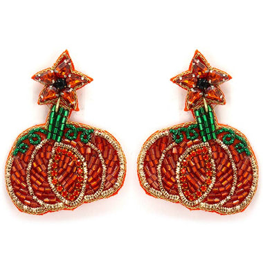 Seed Beaded Pumpkin Star Dangle Post Earrings