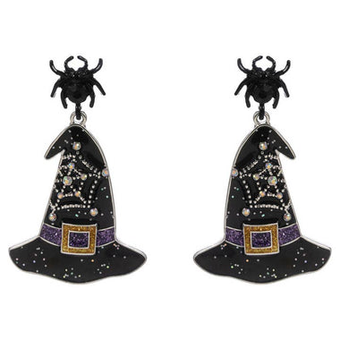 Halloween Witch Hat W Spider Post Earring