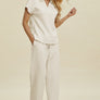 Double Take Full Size Collared Neck Short Sleeve Top and Pants Set