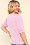 Haptics Full Size Wavy Rib Half Sleeve Knit Top