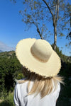 RAFFIA FRINGE FLOPPY SUN HAT