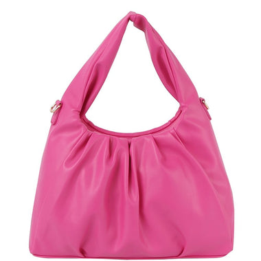 DIONA J WOMEN'S SMOOTH CHIC PLEATED SHAPED HANDLE CROSSBODY BAG COLOR FUCHSIA