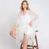 DIONA J FLORAL LACE KIMONO WITH TASSEL ONE SIZE COLOR WHITE