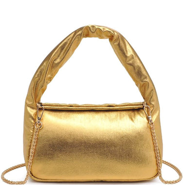 Diona J Women's Designer Metallic Smooth Chain Top Handle Bag Gold