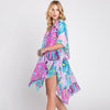 DIONA J HAND DRAWN TROPICAL LEAVES KIMONO ONE SIZE COLOR PURPLE
