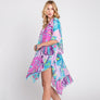 DIONA J HAND DRAWN TROPICAL LEAVES KIMONO ONE SIZE COLOR PURPLE