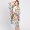 DIONA J HAND DRAWN WATERCOLOR TROPICAL LEAVES KIMONO ONE SIZE COLOR BLUE