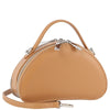 DIONA J WOMEN LEATHER PLAIN SMOOTH CURVED SHAPE HANDLE CROSSBODY BAG COLOR TAN