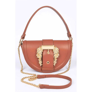 DIONA J MOTIF ENGRAVED BUCKLE TOP HANDLE CONVERTIBLE BAG COLOR CAMEL