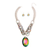 Pink and Green Oval Crystal Chain Set