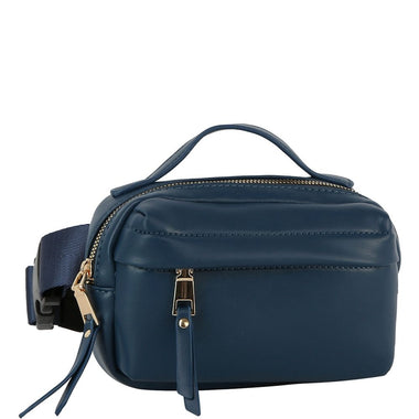 DIONA J VEGAN LEATHER SMOOTH HANDLE ZIPPER FANNY PACK BELT BAG COLOR BLUE