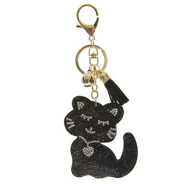 Halloween Rhinestone Cat Keychain with Tassel