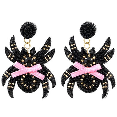 Seed Bead Spider with Bow Halloween Earring