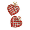 2-Tier Criss Cross Crystal Rhinestone Seed Bead Handmade Beaded Red Earrings