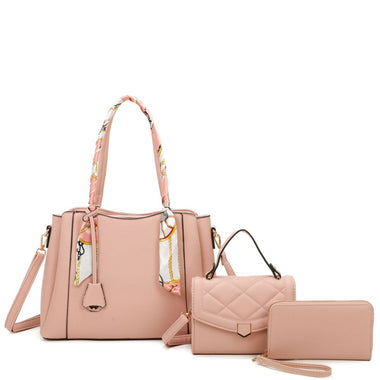 DIONA J 3IN1 WOMEN'S CHIC SATCHEL W HANDLE BAG AND WALLET SET COLOR PINK