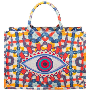 DIONA J MULTI COLOR PATTERN DESIGN EVIL EYE TOTE BAG