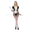 Naughty French Maid 6 Pc Zip Front Contrast Lace Teddy Holloween Costume Sz XS