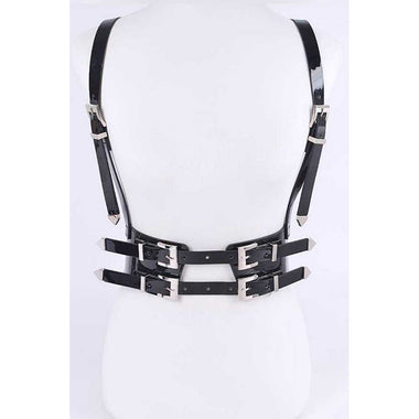 Plus Size Black/Silver Patent Leather Harness Belt, Adjustable Fashion Statement Accessory for Women, Bold and Stylish Waist Belt for Cosplay, Clubwear, and Casual Outfits