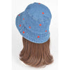 DIONA J HEART EMBROIDERED DENIM BUCKET HAT COLOR BLUE