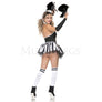 Gothic Cheerleader 5 Pc White Black Skeleton Skull Print Bodysuit Costume Sz M/L