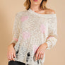 Kori America Heart Pattern Distressed Sweater