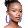 Hoops Purple Metal Bling 3 inch Earrings Women
