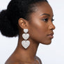 Dangle Silver Rhinestone Triple Heart Earrings
