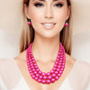 Fuschia Multi Strand Pearl Necklace Set