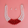Pearl DST Necklace White Red 3 Layer Set