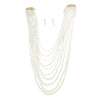 Pearlescent Cascade: 10-Strand Long Cream Necklace Set