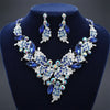 Blue Crystal Silver Leaf Petal Cut V Necklace