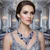 Blue Crystal Silver Leaf Petal Cut V Necklace