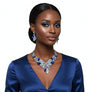 Blue Crystal Silver Leaf Petal Cut V Necklace