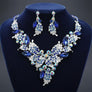 Blue Crystal Silver Leaf Petal Cut V Necklace