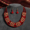 Red Glass Bead Woven Collar Bib Necklace