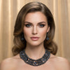 Navy Metallic Bead Woven Collar Bib Necklace