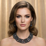 Navy Metallic Bead Woven Collar Bib Necklace