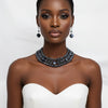 Navy Metallic Bead Woven Collar Bib Necklace