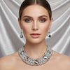 Silver Metallic Bead Woven Collar Bib Necklace